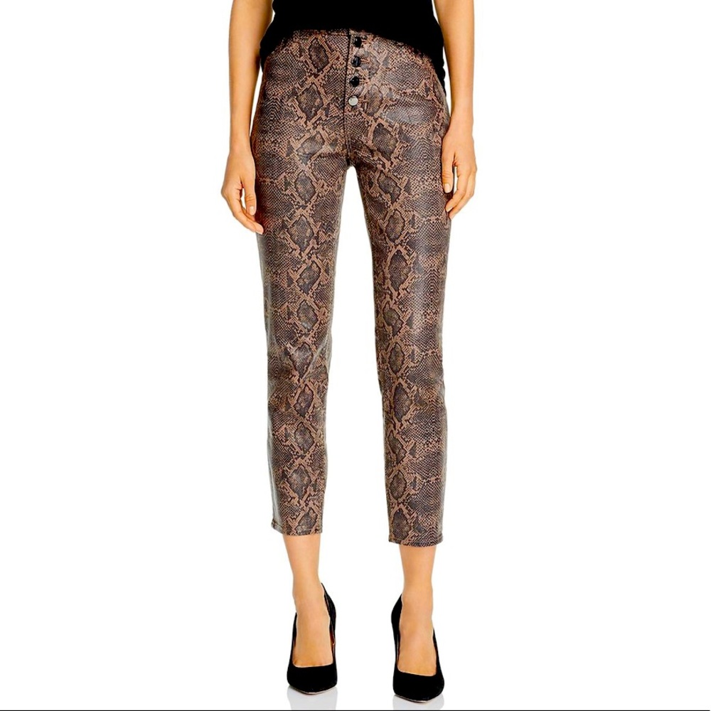 NWTJ BRAND  snakeskin LILIE coated jeans brown black button fly boa faux